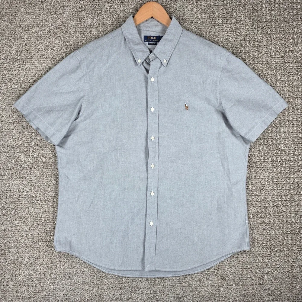 Polo Ralph Lauren Mens XL Gray Short Sleeve Oxford Flesh Pony Classic Fit Shirt